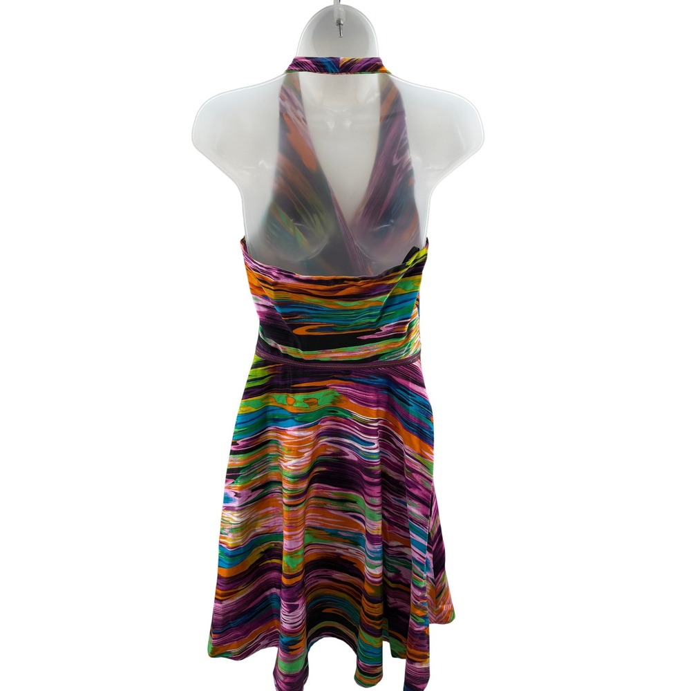 Calvin Klein Womens Abstract Multicolor Halter Fit & Flare Dress Size Large - Picture 2 of 8